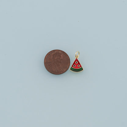 18K Gold Filled Watermelon Pendant,Enamel Fruit Charm Bracelet Necklace for DIY Jewelry Making Supply
