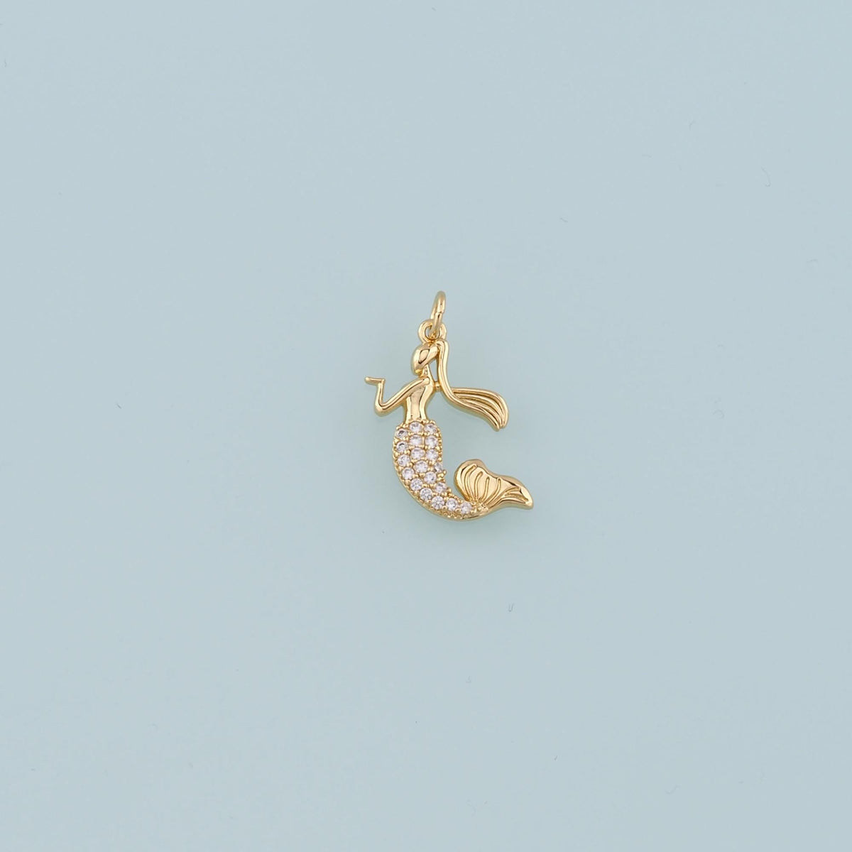 18K Gold Filled Mermaid Pendant,CZ Micro Pave Mermaid Tail Charm Bracelet Necklace for DIY Jewelry Making Supply