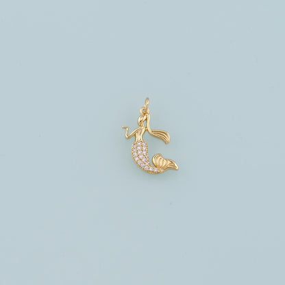 18K Gold Filled Mermaid Pendant,CZ Micro Pave Mermaid Tail Charm Bracelet Necklace for DIY Jewelry Making Supply