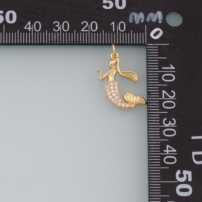 18K Gold Filled Mermaid Pendant,CZ Micro Pave Mermaid Tail Charm Bracelet Necklace for DIY Jewelry Making Supply