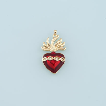 18K Gold Filled Flame Sacred heart Pendant,CZ Micro Pave Religion Charm Bracelet Necklace for DIY Jewelry Making Supply