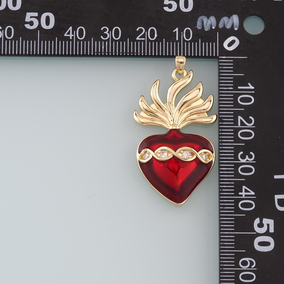 18K Gold Filled Flame Sacred heart Pendant,CZ Micro Pave Religion Charm Bracelet Necklace for DIY Jewelry Making Supply