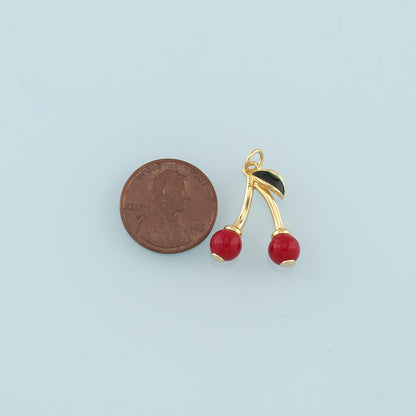 Gold Cherry Charms,18K Gold Filled Cherry Pendant,Enamel Fruit Charm Bracelet Necklace for DIY Jewelry Making Supply