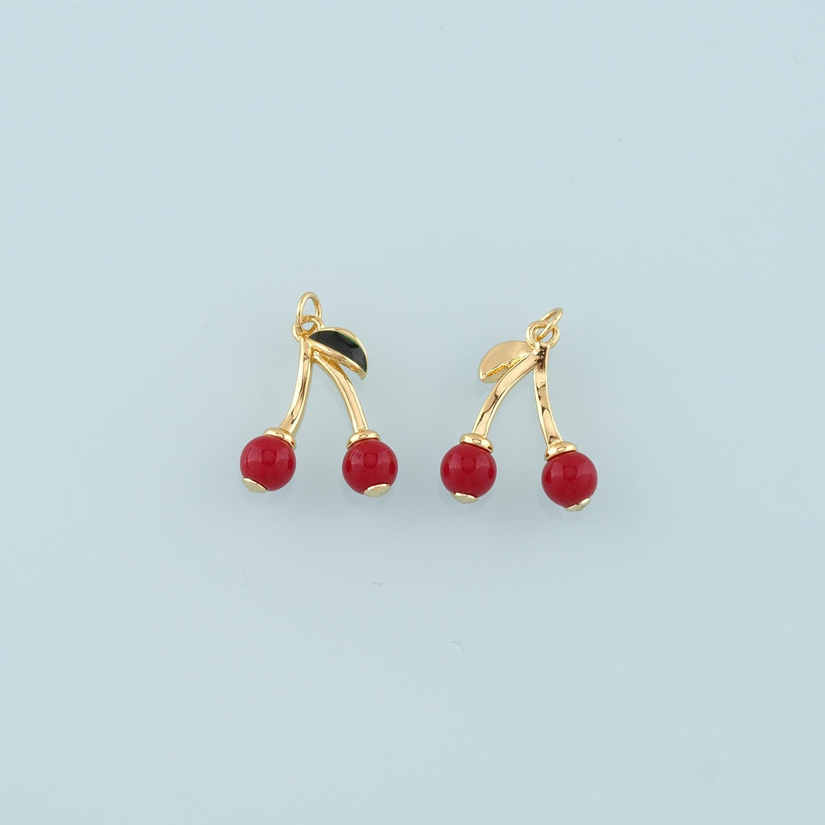 Gold Cherry Charms,18K Gold Filled Cherry Pendant,Enamel Fruit Charm Bracelet Necklace for DIY Jewelry Making Supply