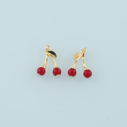 Gold Cherry Charms,18K Gold Filled Cherry Pendant,Enamel Fruit Charm Bracelet Necklace for DIY Jewelry Making Supply