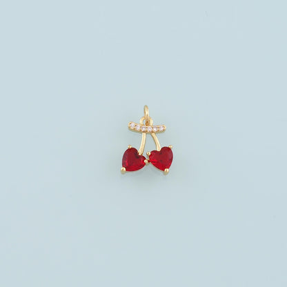 Gold Cherry Charms,18K Gold Filled Heart Cherry Pendant,CZ Micro Pave Fruit Charm Bracelet Necklace for DIY Jewelry Making Su