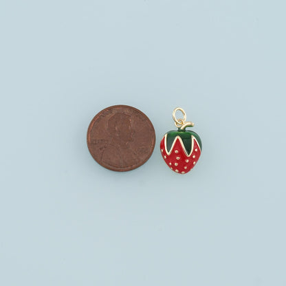 Gold Strawberry Charms,18K Gold Filled Strawberry Pendant,Enamel Fruit Charm Bracelet Necklace for DIY Jewelry Making Supply