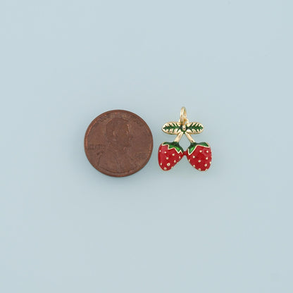 Gold Strawberry Charms,18K Gold Filled Strawberry Pendant,Enamel Fruit Charm Bracelet Necklace for DIY Jewelry Making Supply