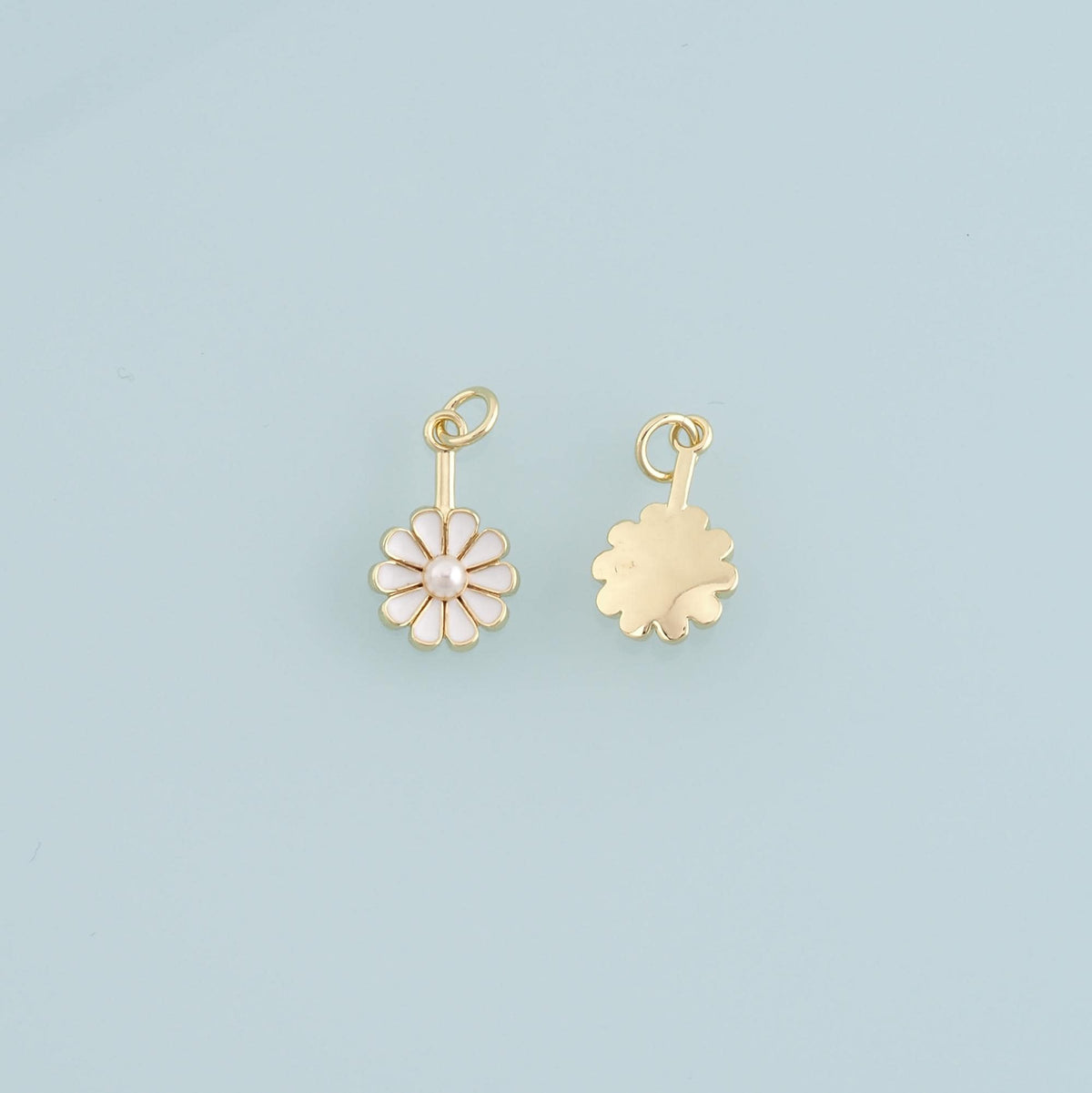 Gold Daisy Charms,18K Gold Filled Pearl Daisy Pendant,Enamel Flower Charm Bracelet Necklace for DIY Jewelry Making Supply