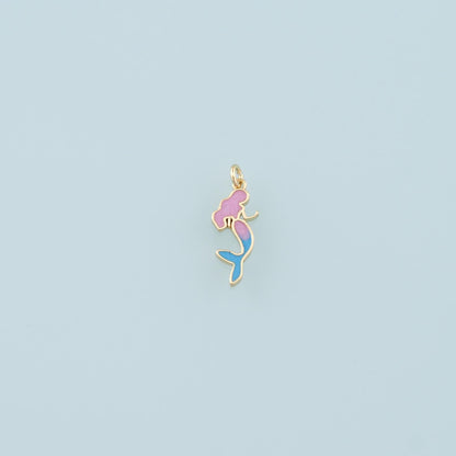 Gold Mermaid Charms,18K Gold Filled Mermaid Pendant,Enamel Mermaid Charm Bracelet Necklace for DIY Jewelry Making Supply