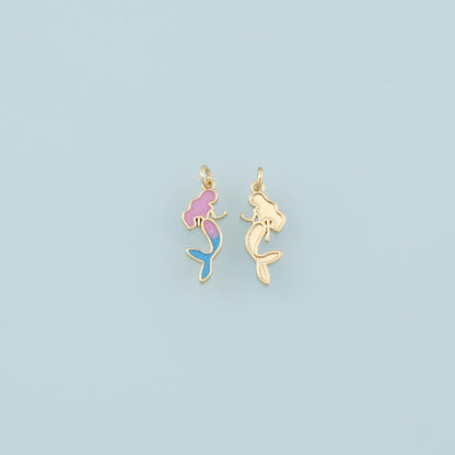 Gold Mermaid Charms,18K Gold Filled Mermaid Pendant,Enamel Mermaid Charm Bracelet Necklace for DIY Jewelry Making Supply