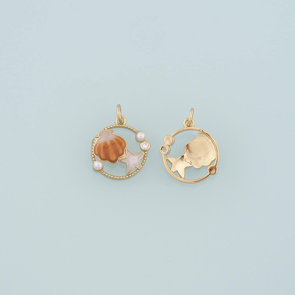 Gold Shell Charm,18K Gold Filled Scallop Pendant,Enamel Starfish Charm Bracelet Necklace for DIY Jewelry Making Supply
