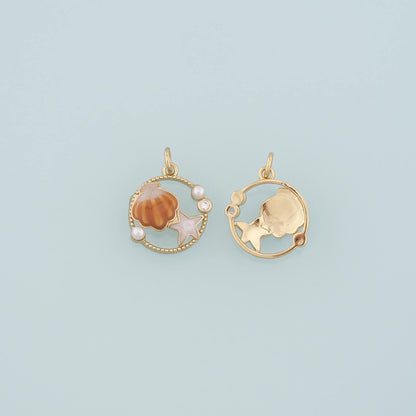 Gold Shell Charm,18K Gold Filled Scallop Pendant,Enamel Starfish Charm Bracelet Necklace for DIY Jewelry Making Supply