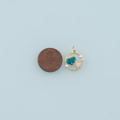Gold Shell Charm,18K Gold Filled Scallop Pendant,Enamel Starfish Charm Bracelet Necklace for DIY Jewelry Making Supply