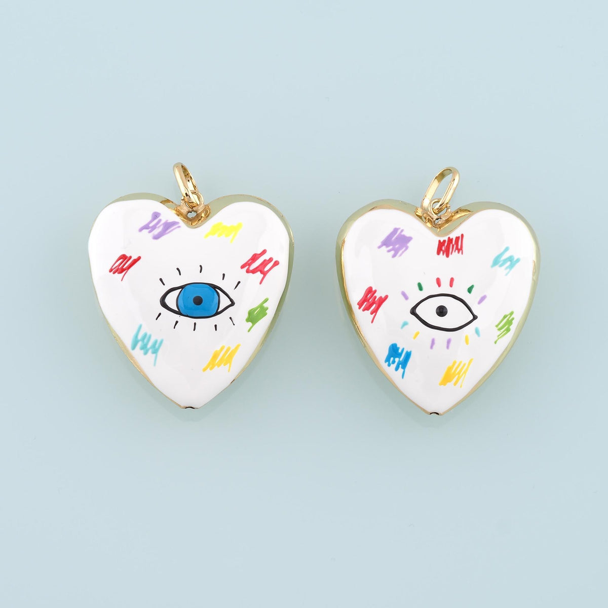 Gold Evil Eye Charms,18K Gold Filled Big Heart Pendant,Enamel Heart Evil Eye Charm Bracelet Necklace for DIY Jewelry Making S
