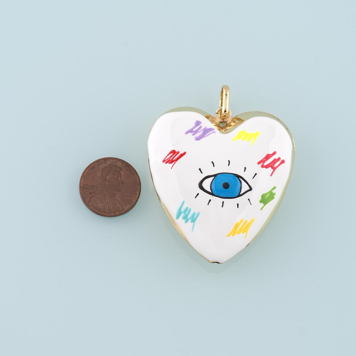 Gold Evil Eye Charms,18K Gold Filled Big Heart Pendant,Enamel Heart Evil Eye Charm Bracelet Necklace for DIY Jewelry Making S