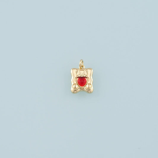 18K Gold Filled Bear Pendant,Enamel Heart Bear Charm Bracelet Necklace for DIY Jewelry Making Supply