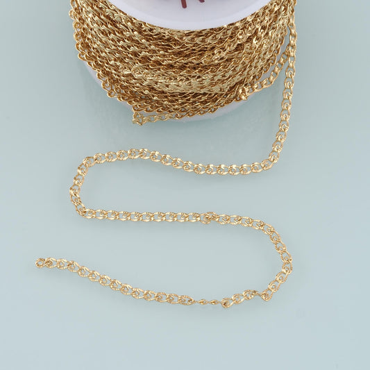 Gold Curb Chain,18K Gold Filled Texture Chain for Necklace Bracelet DIY Jewelry Making Supply 3x4.5mm