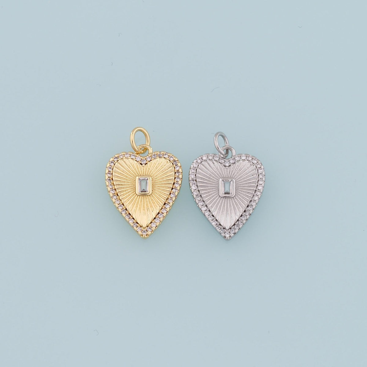 18K Gold Filled Heart Pendant,CZ Heart Charm Bracelet Necklace for DIY Jewelry Making Supply