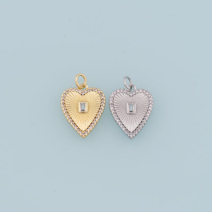 18K Gold Filled Heart Pendant,CZ Heart Charm Bracelet Necklace for DIY Jewelry Making Supply