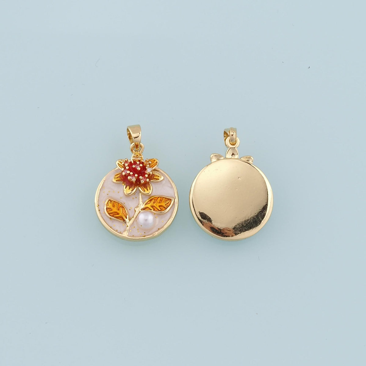 Gold Flower Charms,18K Gold Filled Flower Pendant,Enamel Flower Charm Bracelet Necklace for DIY Jewelry Making Supply