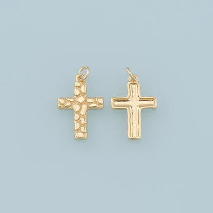 Gold Cross Charms,18K Gold Filled Cross Flower Pendant,Religion Charm Bracelet Necklace for DIY Jewelry Making Supply