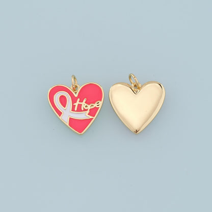 Gold Heart Charms,18K Gold Filled Enamel Ribbon Pendant,Hope Charm Bracelet Necklace for DIY Jewelry Making Supply