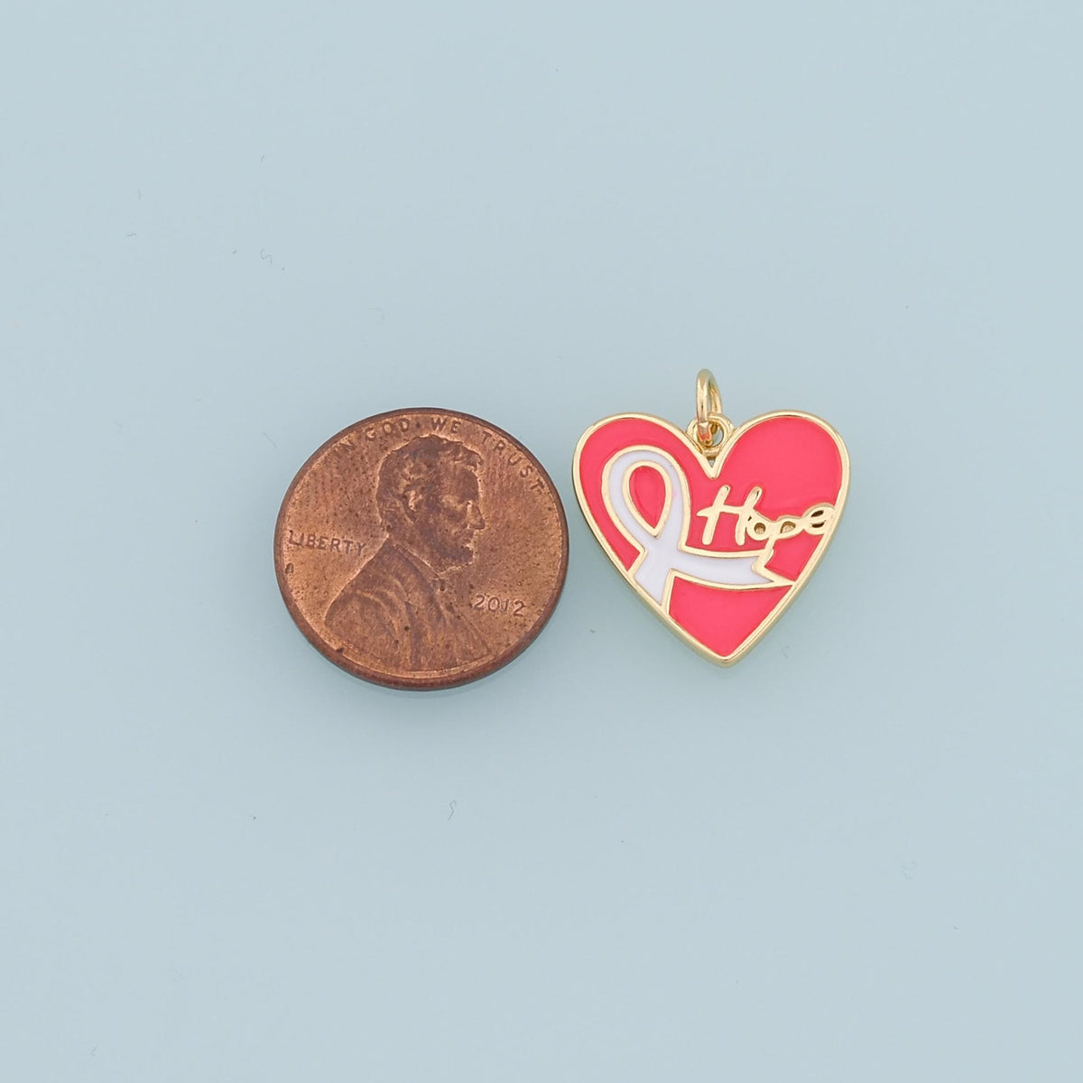Gold Heart Charms,18K Gold Filled Enamel Ribbon Pendant,Hope Charm Bracelet Necklace for DIY Jewelry Making Supply