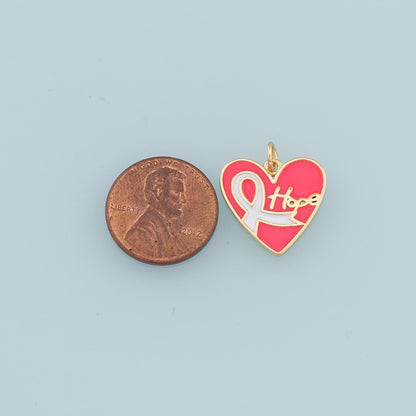 Gold Heart Charms,18K Gold Filled Enamel Ribbon Pendant,Hope Charm Bracelet Necklace for DIY Jewelry Making Supply