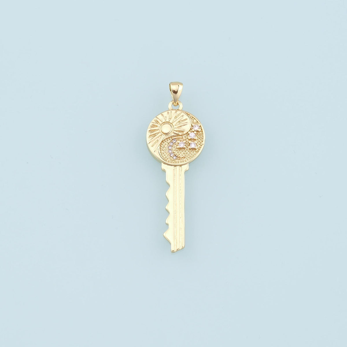 Gold Sun Moon key Charms,18K Gold Filled Key Pendant,Star key Charm Bracelet Necklace for DIY Jewelry Making Supply
