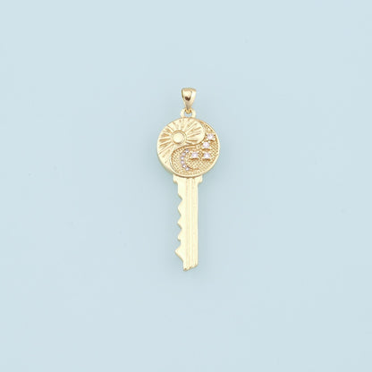 Gold Sun Moon key Charms,18K Gold Filled Key Pendant,Star key Charm Bracelet Necklace for DIY Jewelry Making Supply