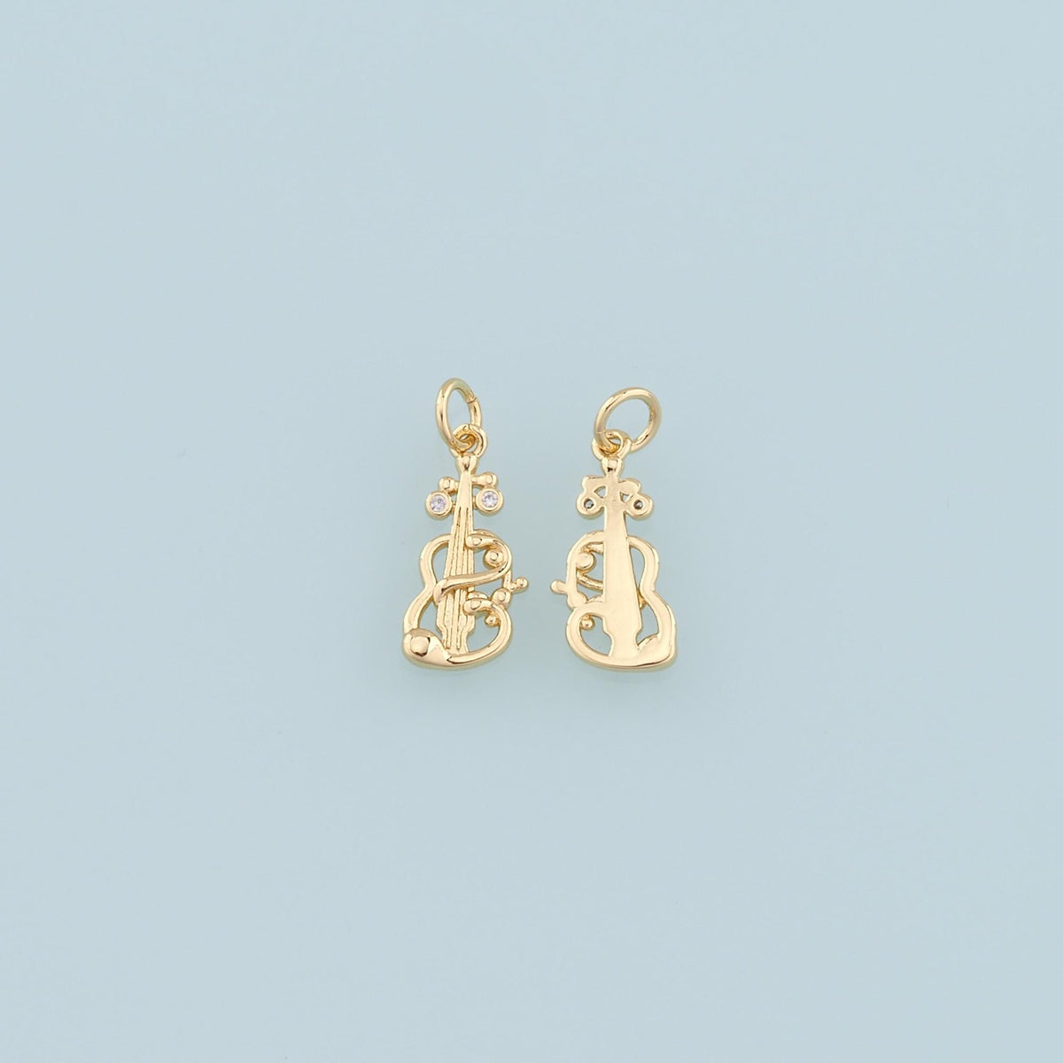 Gold Guitar Charms,18K Gold Filled CZ Micro Pave Guitar Pendant,Music Charm Bracelet Necklace for DIY Jewelry Making Supply