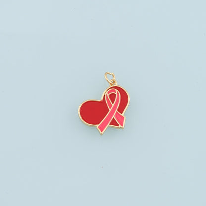 Gold Heart Charms,18K Gold Filled Enamel Ribbon Pendant,AIDS Charm Bracelet Necklace for DIY Jewelry Making Supply