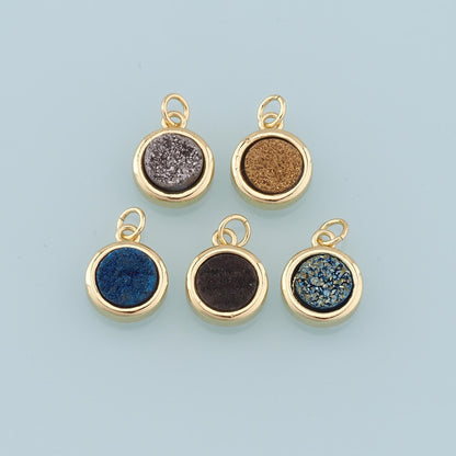 Gold Round Gem Charms,18K Gold Filled Round Pendant,Gem Charm Bracelet Necklace for DIY Jewelry Making Supply