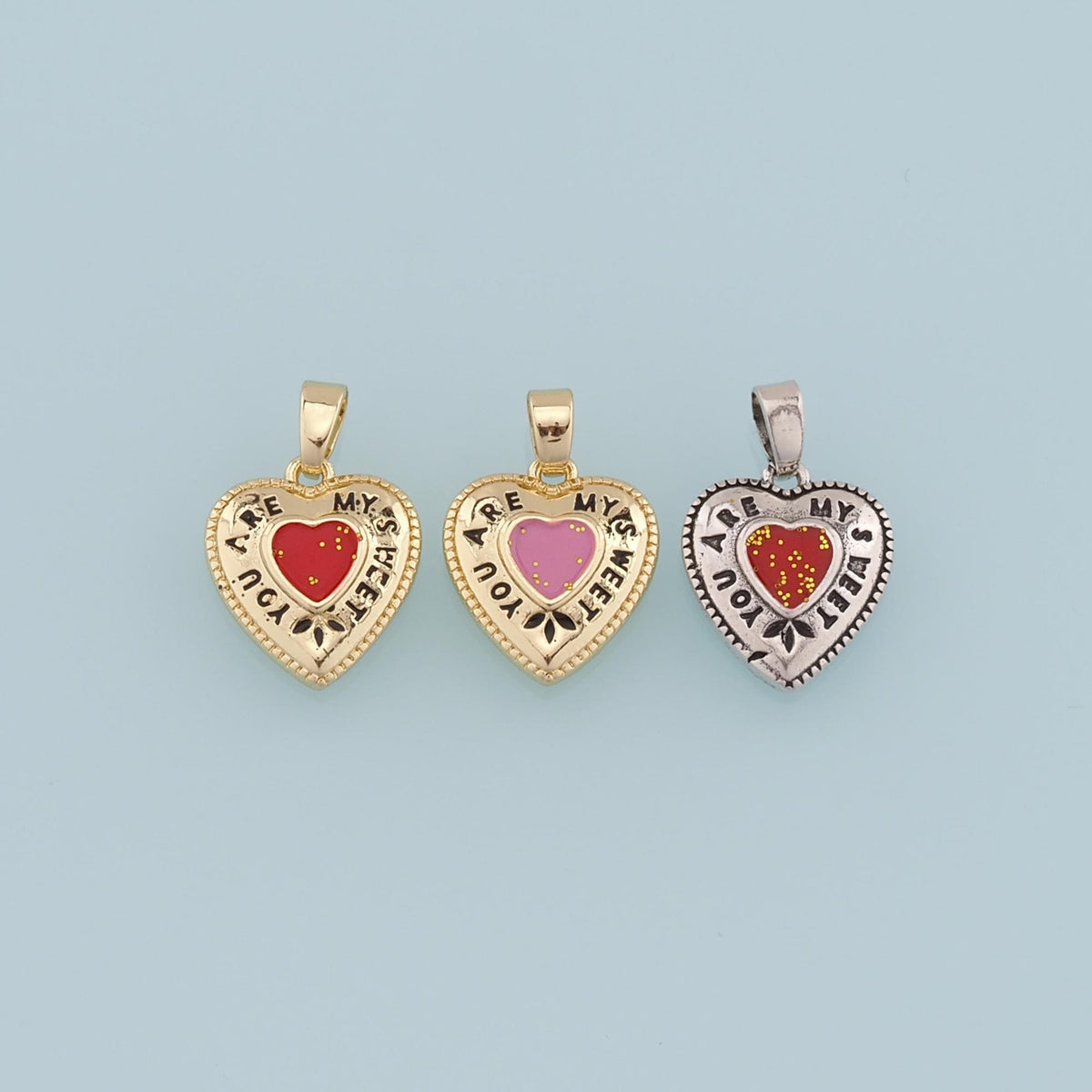 18K Gold Filled Heart Enamel Charm Pendant for Jewelry Making