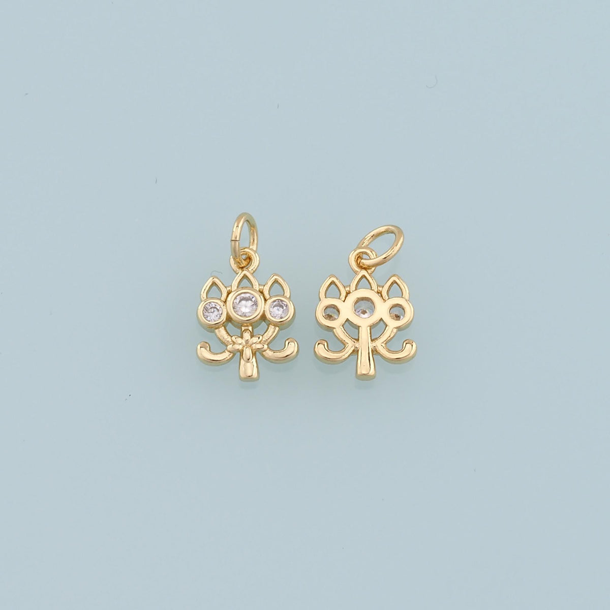 Gold Lotus Charms,18K Gold Filled Lotus Pendant,CZ Lotus Charm Bracelet Necklace for DIY Jewelry Making Supply