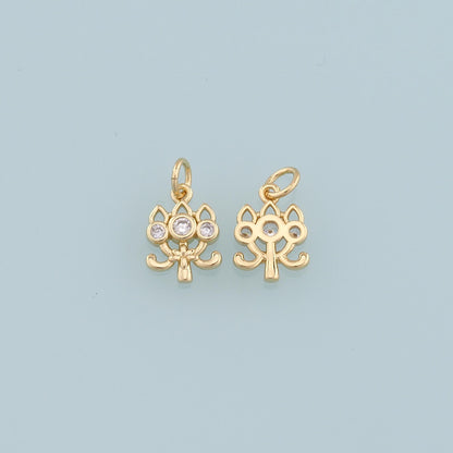 Gold Lotus Charms,18K Gold Filled Lotus Pendant,CZ Lotus Charm Bracelet Necklace for DIY Jewelry Making Supply