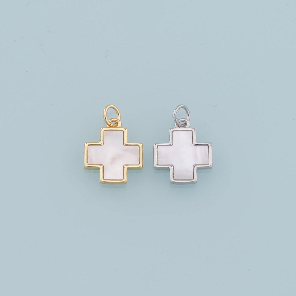 Gold Cross Charms,18K Gold Filled Cross Pendant,Shell Cross Charm Bracelet Necklace for DIY Jewelry Making Supply