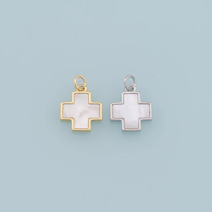 Gold Cross Charms,18K Gold Filled Cross Pendant,Shell Cross Charm Bracelet Necklace for DIY Jewelry Making Supply