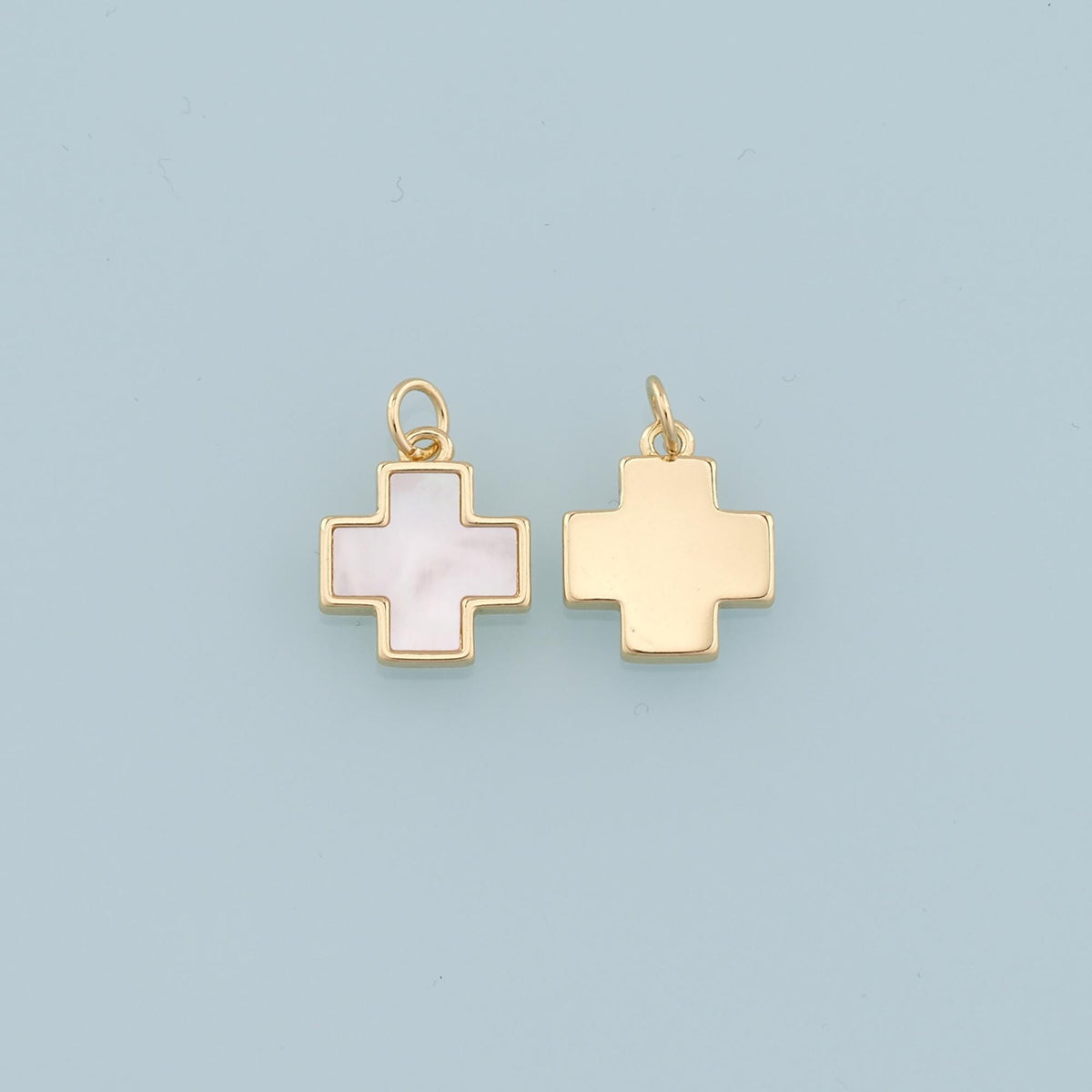 Gold Cross Charms,18K Gold Filled Cross Pendant,Shell Cross Charm Bracelet Necklace for DIY Jewelry Making Supply