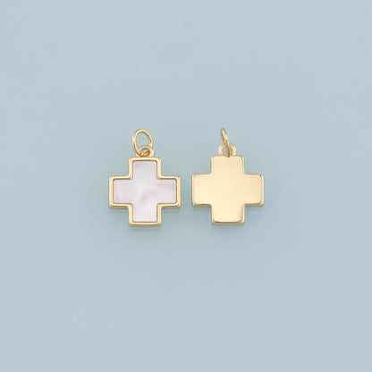 Gold Cross Charms,18K Gold Filled Cross Pendant,Shell Cross Charm Bracelet Necklace for DIY Jewelry Making Supply
