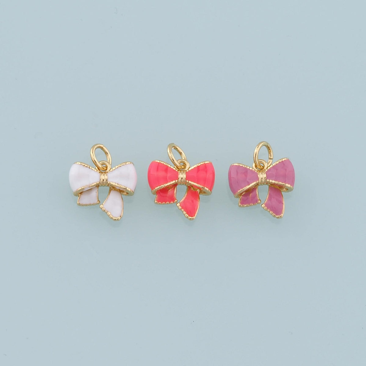 Gold Bow Charms,18K Gold Filled Bow Pendant,Enamel Bow Tie Charm Bracelet Necklace for DIY Jewelry Making Supply