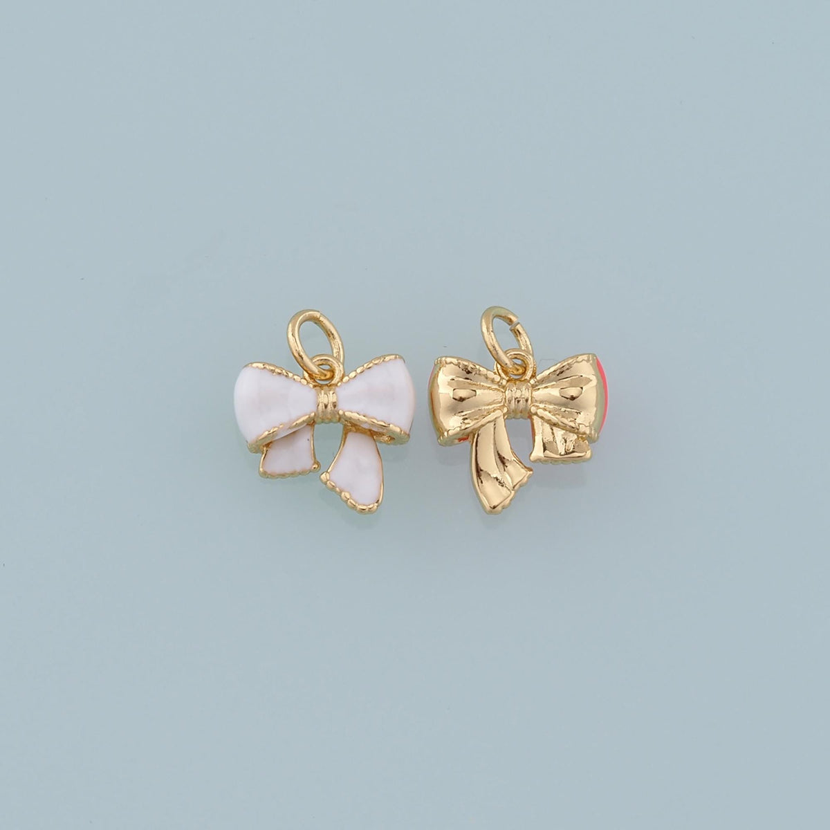 Gold Bow Charms,18K Gold Filled Bow Pendant,Enamel Bow Tie Charm Bracelet Necklace for DIY Jewelry Making Supply