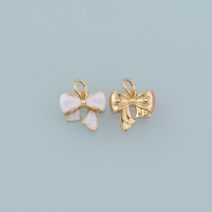 Gold Bow Charms,18K Gold Filled Bow Pendant,Enamel Bow Tie Charm Bracelet Necklace for DIY Jewelry Making Supply