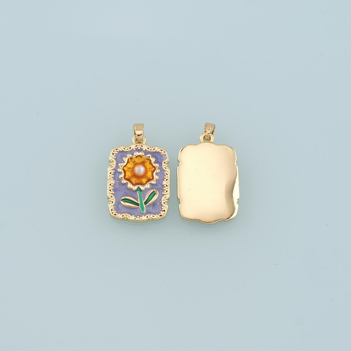 18K Gold Filled Pearl Sunflower Pendant,Enamel Daisy Charm Bracelet Necklace for DIY Jewelry Making Supply