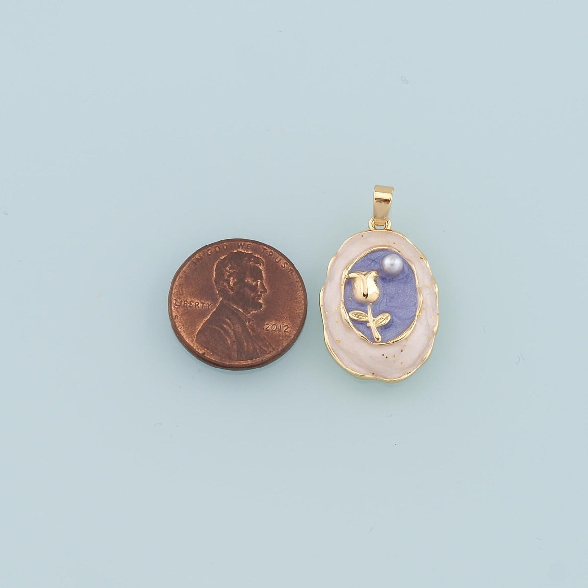 18K Gold Filled Pearl Tulip Pendant,Enamel Flower Charm Bracelet Necklace for DIY Jewelry Making Supply