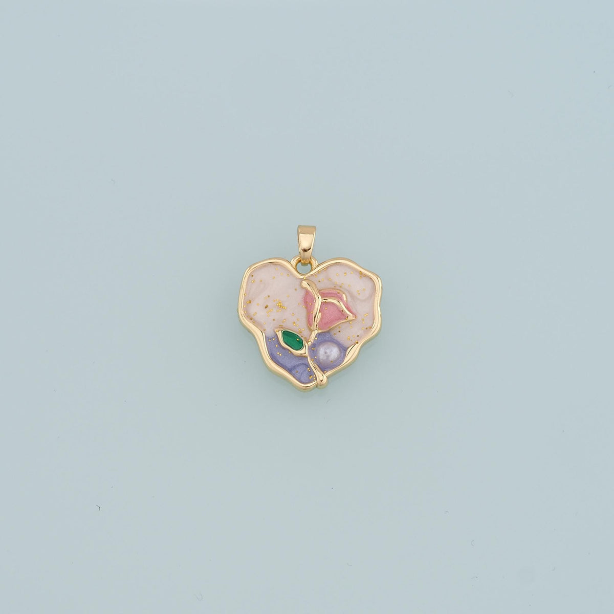 18K Gold Filled Heart Flower Pendant,Enamel Flower Charm Bracelet Necklace for DIY Jewelry Making Supply