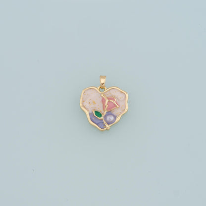 18K Gold Filled Heart Flower Pendant,Enamel Flower Charm Bracelet Necklace for DIY Jewelry Making Supply