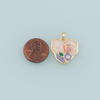 18K Gold Filled Heart Flower Pendant,Enamel Flower Charm Bracelet Necklace for DIY Jewelry Making Supply