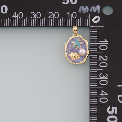 18K Gold Filled Pearl Shell Pendant,Enamel Starfish Charm Bracelet Necklace for DIY Jewelry Making Supply
